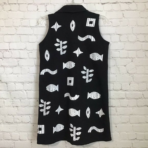 M Mac Fish Print Sleeveless Black Button Up Dress - Picture 2 of 4
